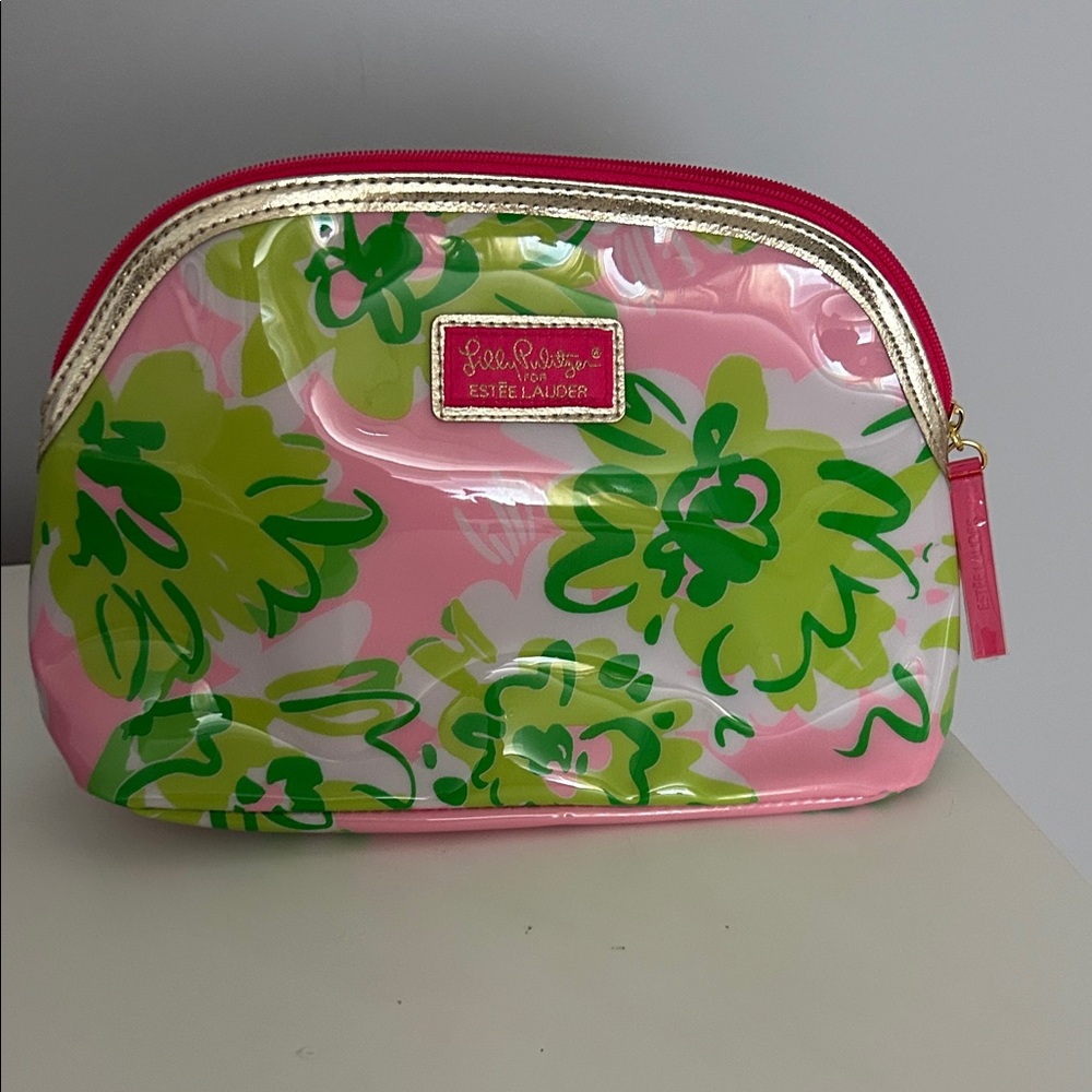 Estee Lauder Pink and Green Floral Cosmetic Case